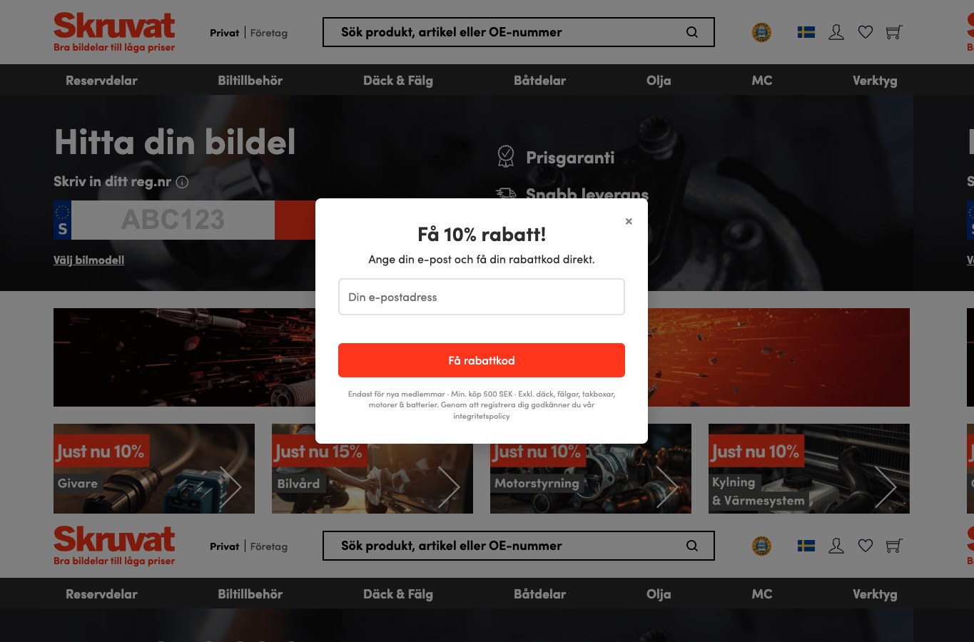 skruvat.se public homepage screenshot