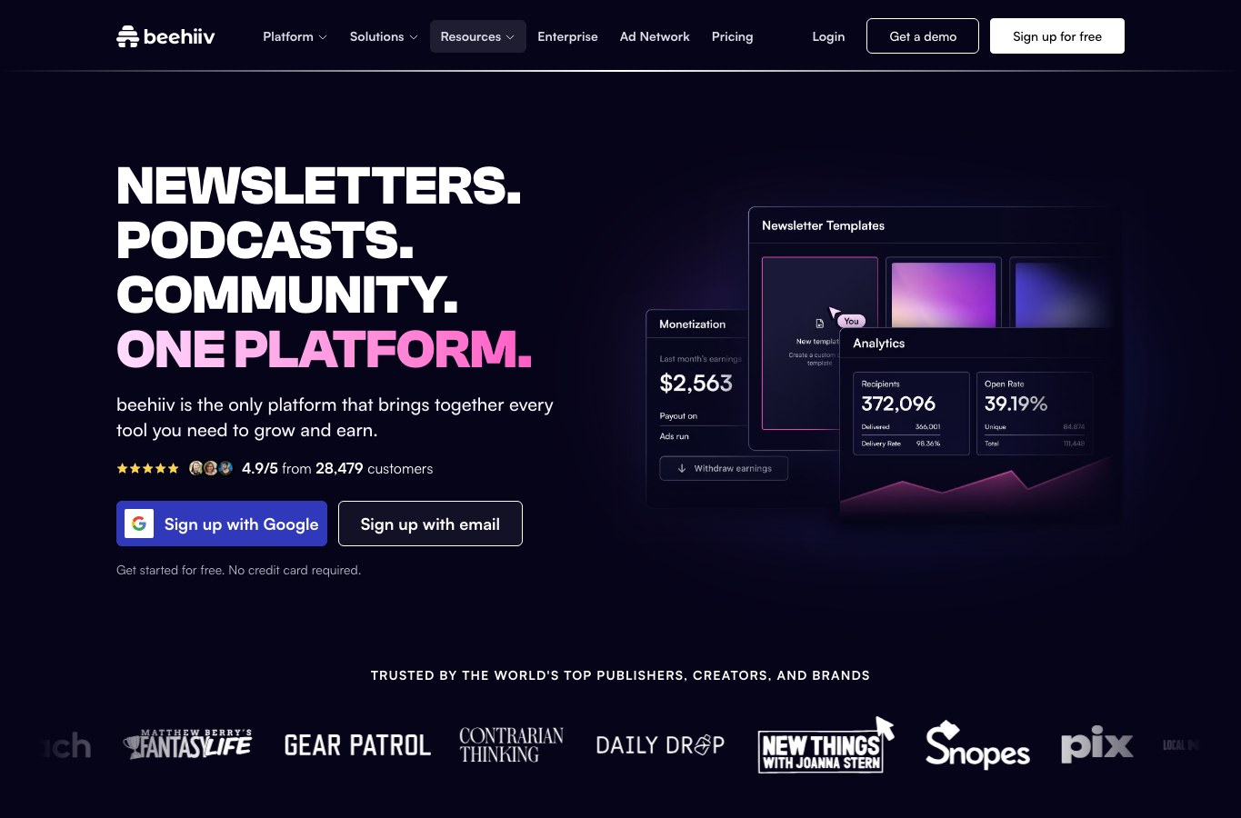 beehiiv Ad Network public homepage capture