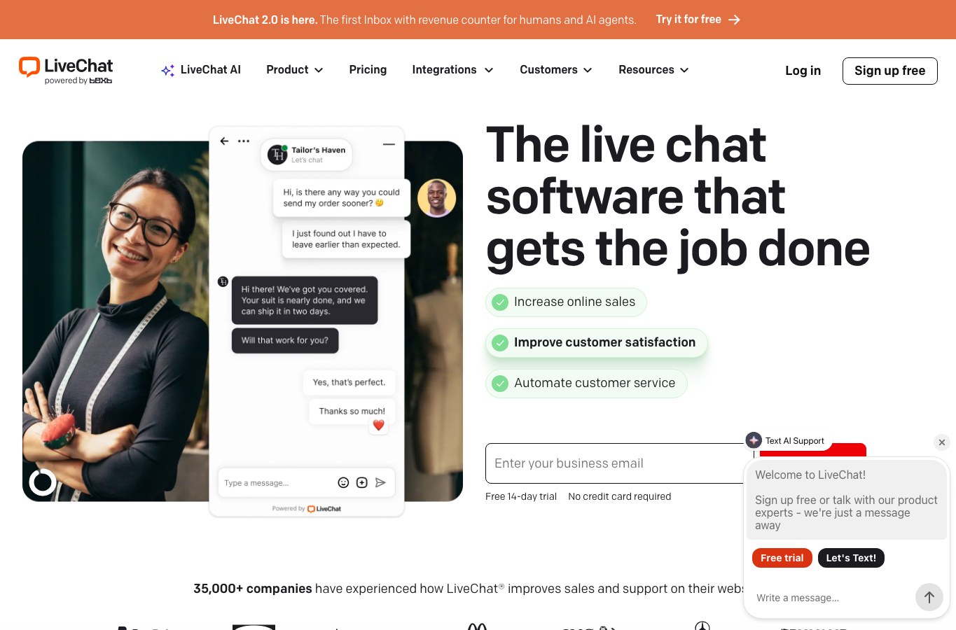 LiveChat public homepage capture