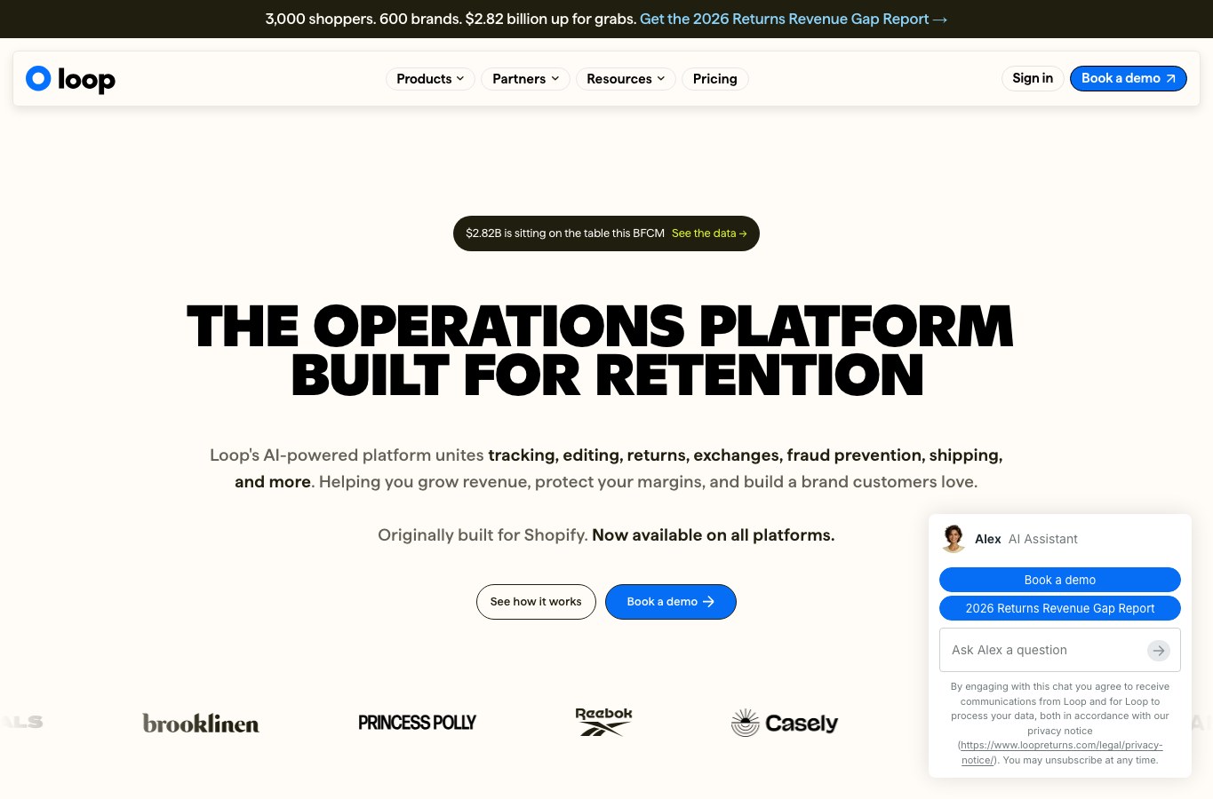 Loop Returns public homepage capture