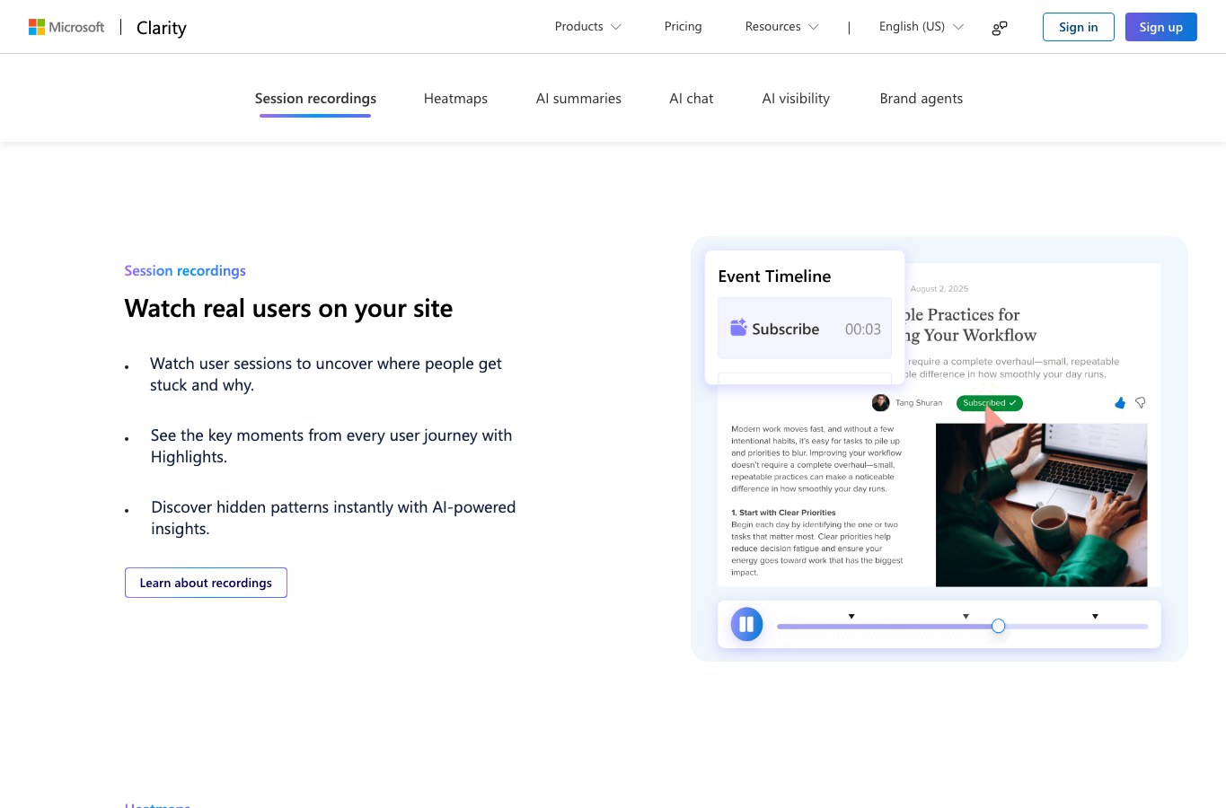 Microsoft Clarity public homepage capture