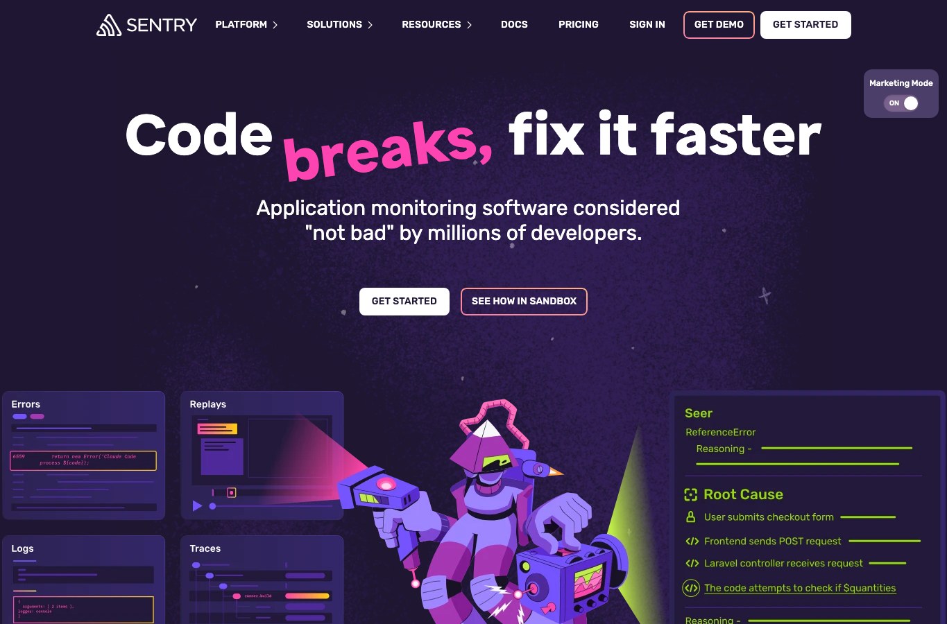 Sentry public homepage capture