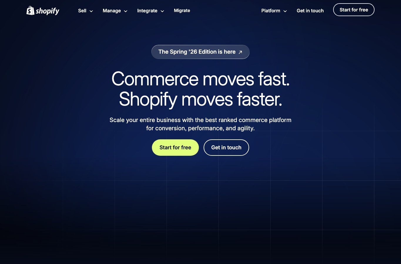 Shopify Plus public homepage capture